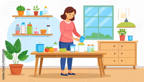 Kitchen Organization: Woman Sorting Food Containers