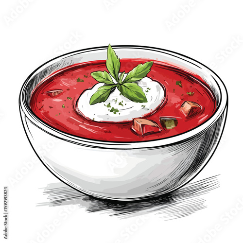 Hand-drawn Borscht Sketch with Sour Cream