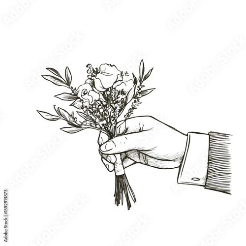 Elegant Boutonniere Sketch on White Background