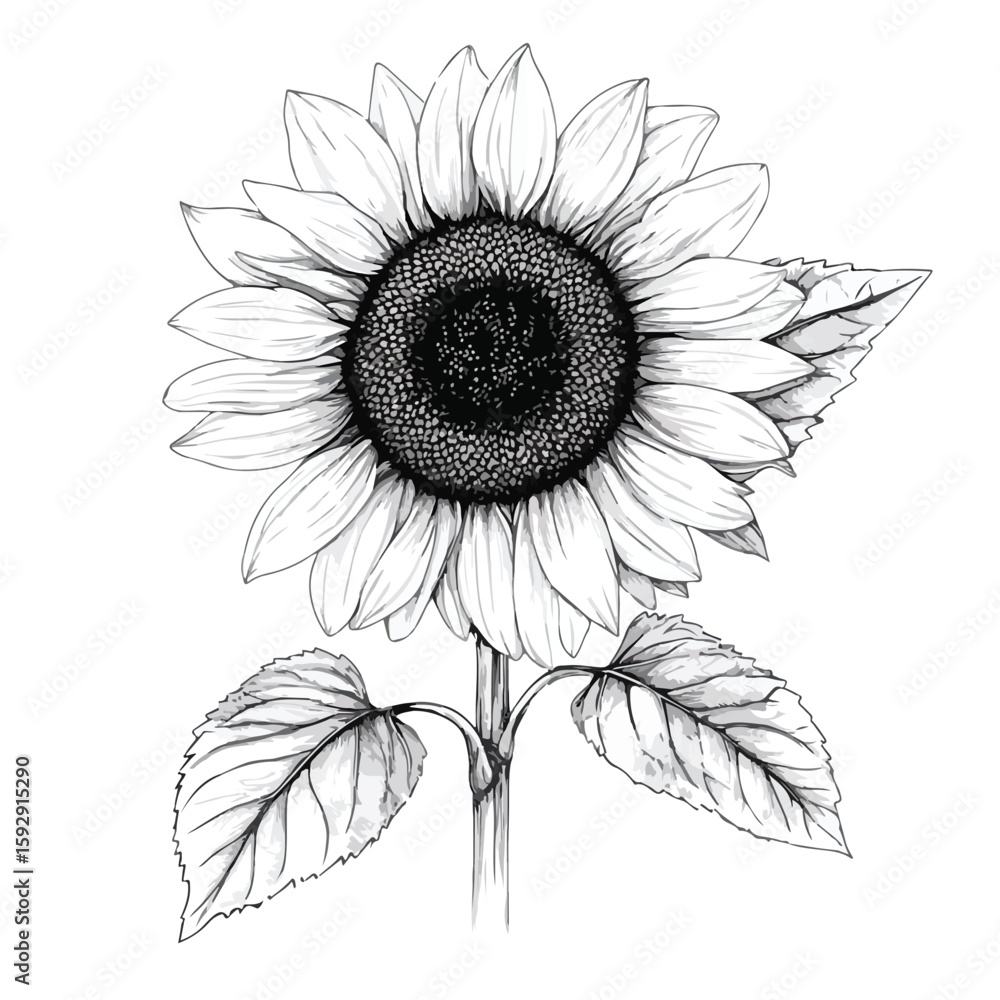 Fototapeta premium Closed Sunflower Sketch on White Background