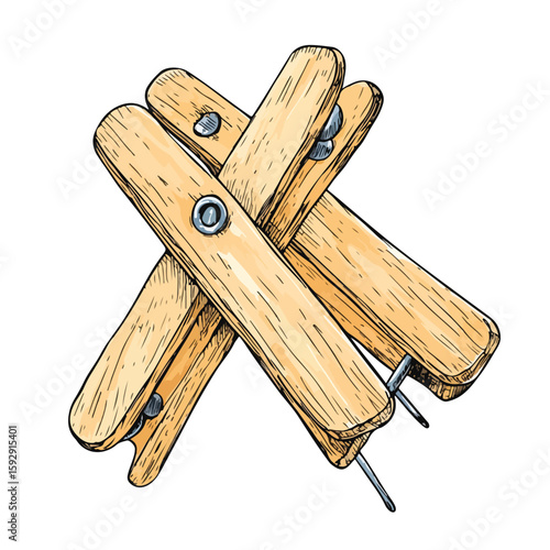 Clothespin sketch on white background