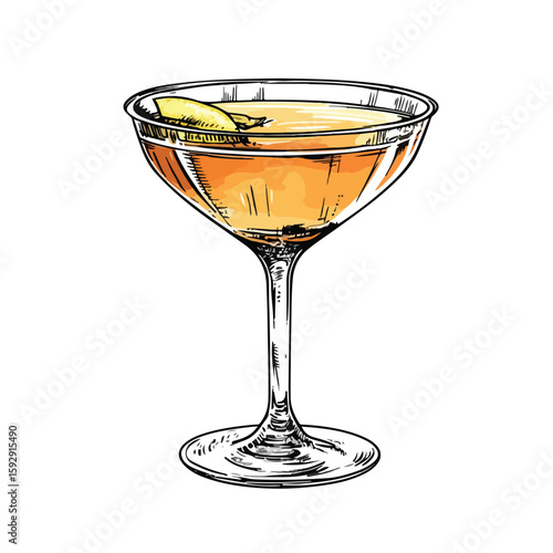 Hand-drawn Sketch Cocktail Champagne Drink