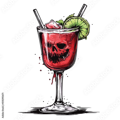 Cocktail Drink Zombie Glass Sketch