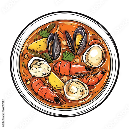 French Bouillabaisse Sketch Illustration