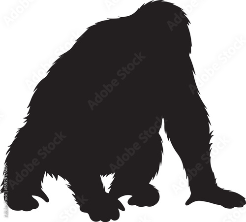 Silhouette of a Hairy Bipedal Creature, Possibly Bigfoot or a Similar Cryptid,Silhouette of a Mythical Ape-Like Being, Representing the Enigmatic Bigfoot Legend