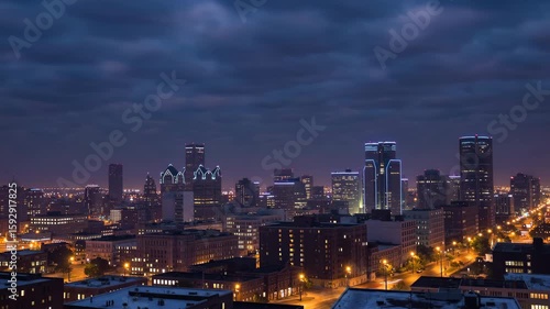 Detroit City Lights and Morning Mist