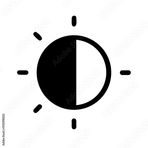 Half sun half moon icon with rays 