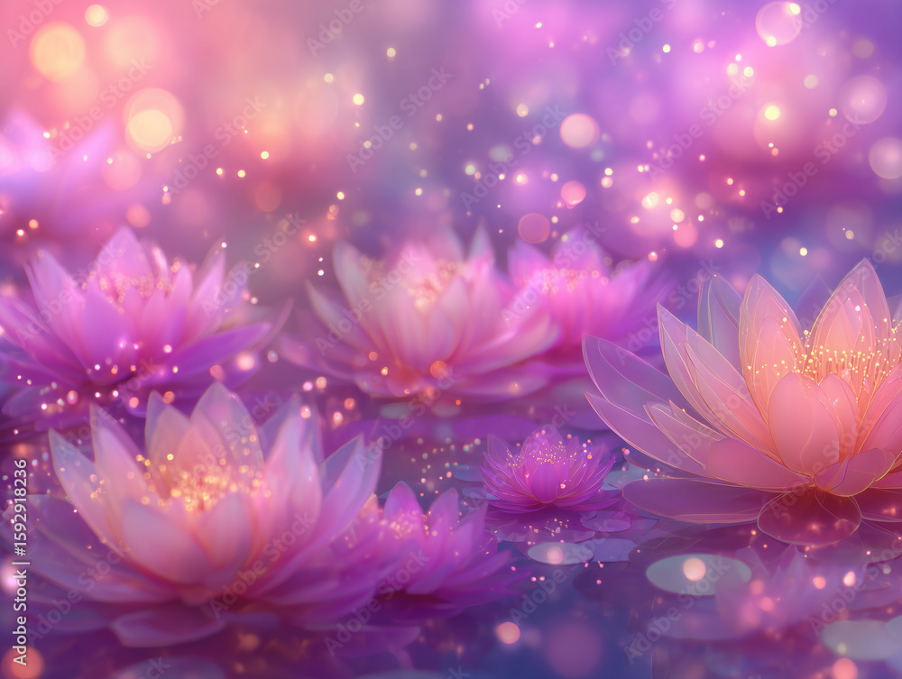 Obraz premium Enchanted Pink Lotus Flowers: Magical Bloom, Serenity, Sparkle