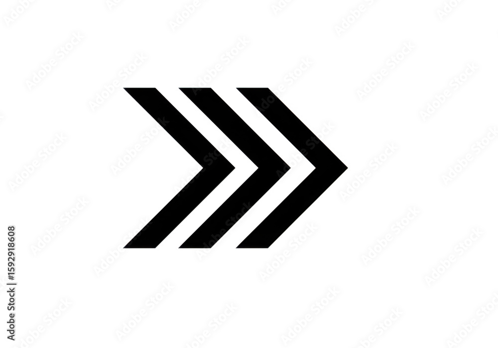 Fototapeta premium A triple black arrow pointing to the right isolated on white transparent background