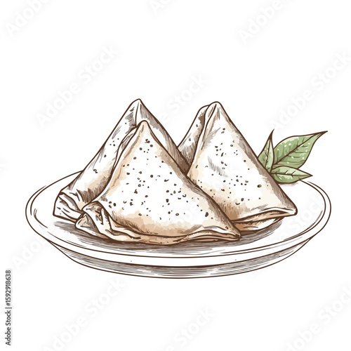 Detailed Hand-Drawn Indian Samosa Sketch