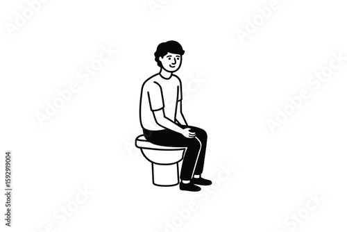 Man Sitting on Toilet in a Minimalist Style Depicted in Silhouette