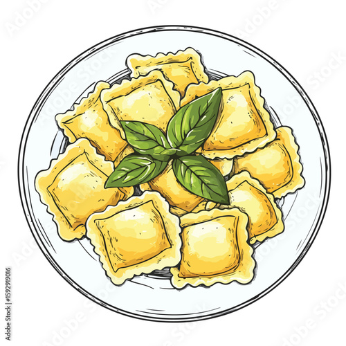 Italian Ravioli Sketch Drawing