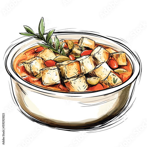 Classic Ribollita Sketch on White Background