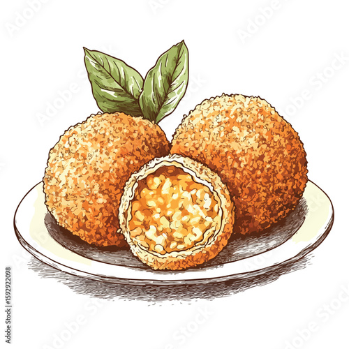 Sicilian Arancini Sketch Illustration Plump Stuffed