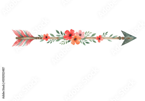 A bohostyle arrow adorned with colorful flowers feathers transparent background