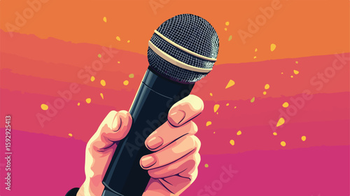 Professional Hand Holding Microphone Karaoke Illustration