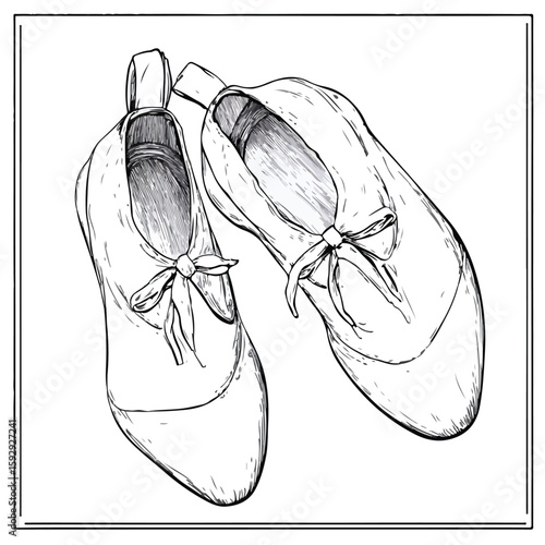 Elegant Pointe Shoes Sketch on White Background