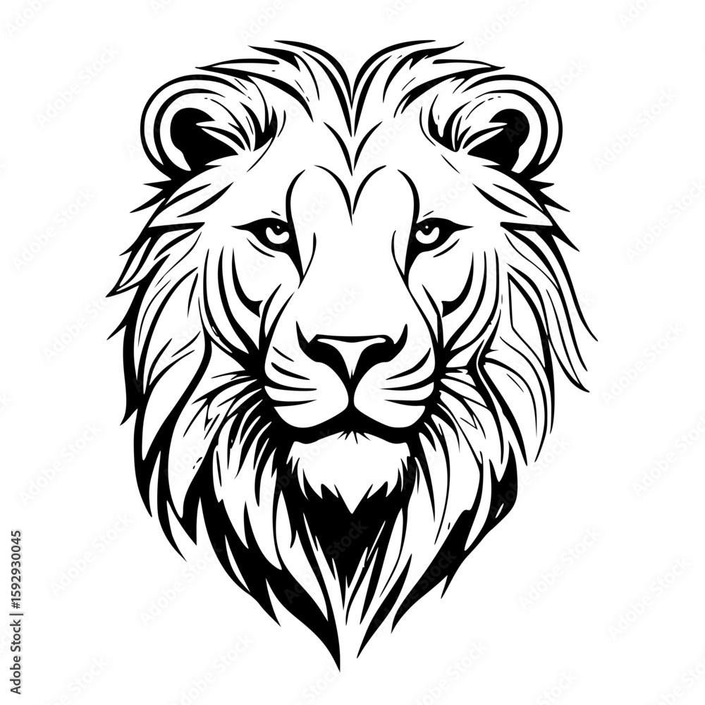 Fototapeta premium Majestic Lion Head with Flowing Mane – Flat Style Vector Illustration 