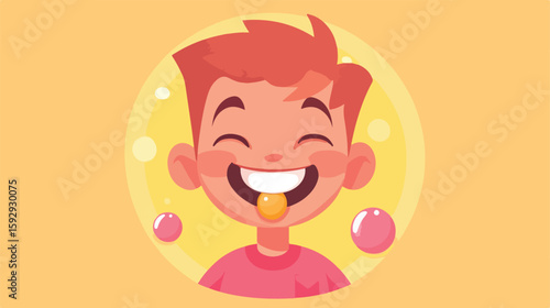 Cheerful boy enjoying chewing gum illustration