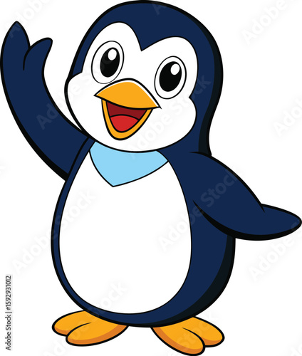 Cute cartoon penguin waving hello with a friendly expression new 2025 trendy