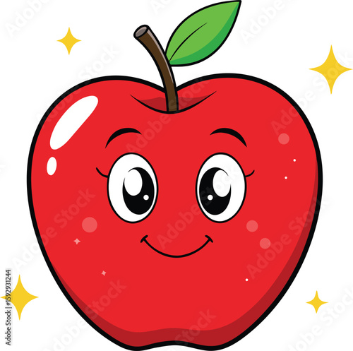 Wallpaper Mural A happy cartoon apple with a bright smile and shiny sparkles new 2025 trendy Torontodigital.ca