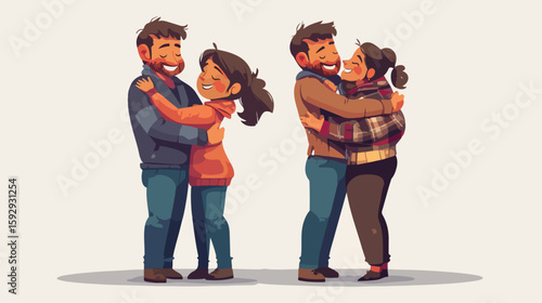 Joyful couple embracing in flat design