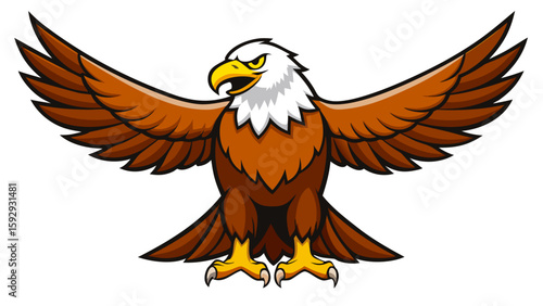 Red-plumed cartoon eagle in flight with a ribbon, a wild symbol of freedom