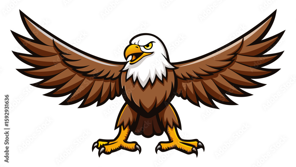 Obraz premium Vector cartoon illustration of a majestic bald eagle in flight, showcasing its powerful wings and sharp beak as a symbol of freedom in the wild