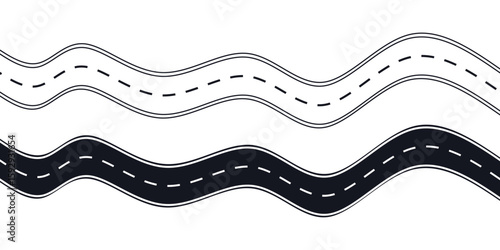 Horizontal asphalt road template. Winding road vector illustration. Seamless highway marking Isolated on background.	
