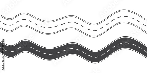 Horizontal asphalt road template. Winding road vector illustration. Seamless highway marking Isolated on background.	
