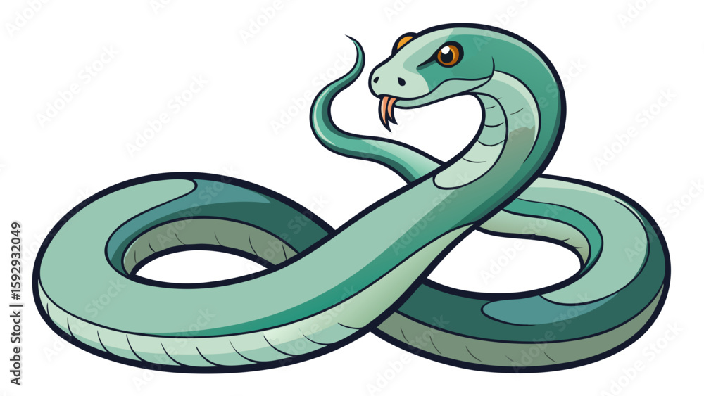 Fototapeta premium Cute cartoon green viper snake character symbol illustration