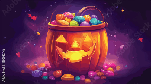 Festive Halloween Pumpkin Bucket Filled Candies