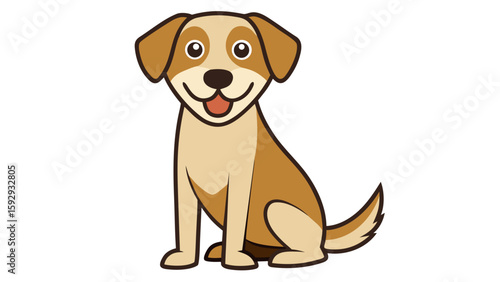 A cute, funny, brown dachshund puppy with a wagging tail is happily sitting on white