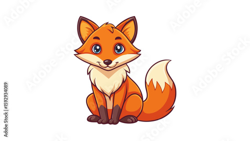 A cute red fox cartoon illustration, with its furry tail and wild nature, depicts a funny forest animal design