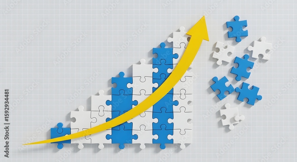 Fototapeta premium Puzzle growth chart with arrow, business success strategy and solution concept idea