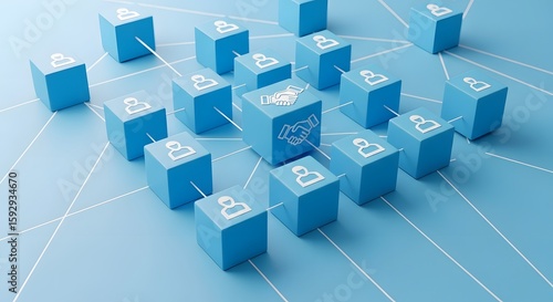 Understanding social networking and business connections blue cube illustration