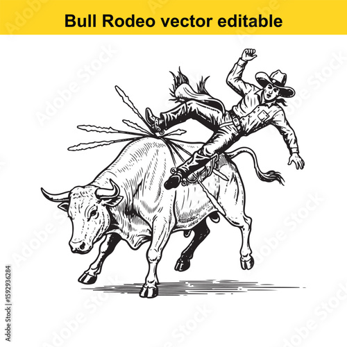 Cowboy falls off a bucking bull in a rodeo