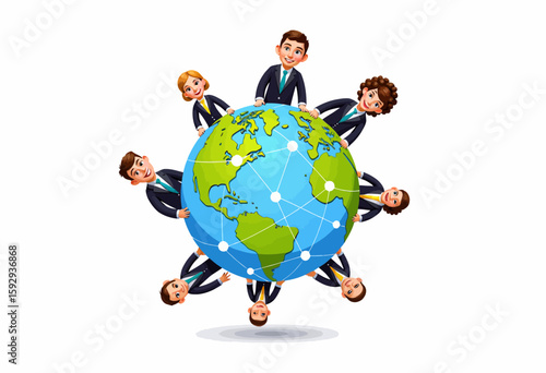 Business people connecting around a globe with network lines  
