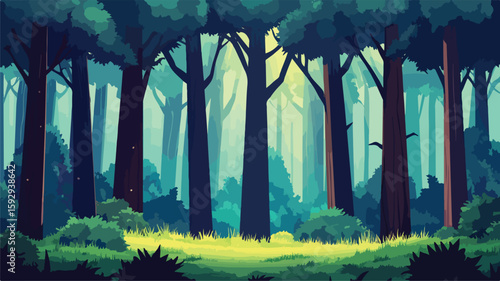 Serene Tall Trees in Lush, Dense Forest - Nature Photography