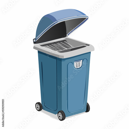 Trash bin with lid – Pedal-style bin with slightly opened lid and liner showing.
