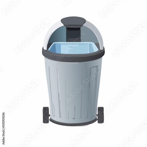 Trash bin with lid – Pedal-style bin with slightly opened lid and liner showing.
