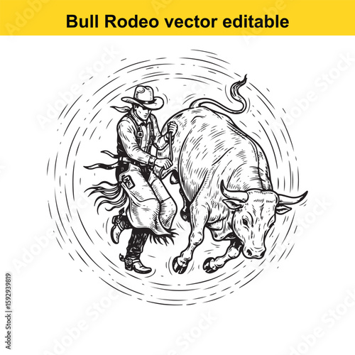 Cowboy grips bull during a rodeo competition