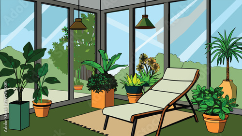 Flat illustration of a tree and plant shope