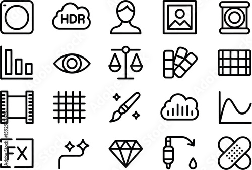 Collection of graphic design and editing icons