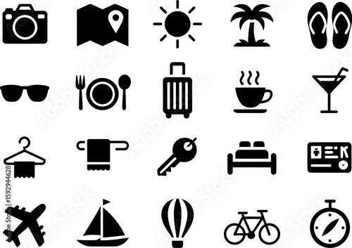 Collection of travel and vacation icons for getaways