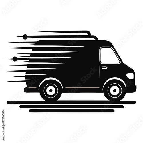 Speeding Delivery Van Silhouette  vector on white background