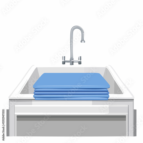 Hand towel folded – Square hand towel folded on a sink counter.
