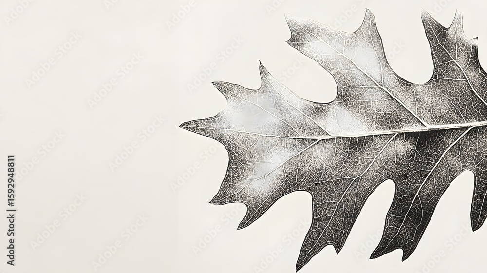 Naklejka premium Detailed Black and White Oak Leaf Skeleton Nature Photography