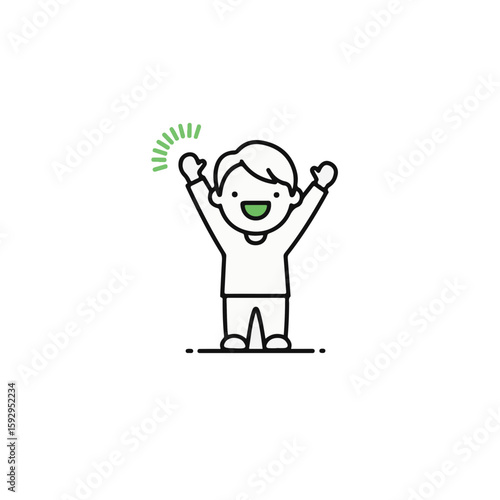 Joyful child enthusiastically celebrating, arms raised high