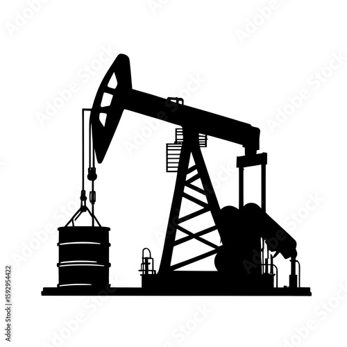 Oil pump station with industrial equipment in vector style